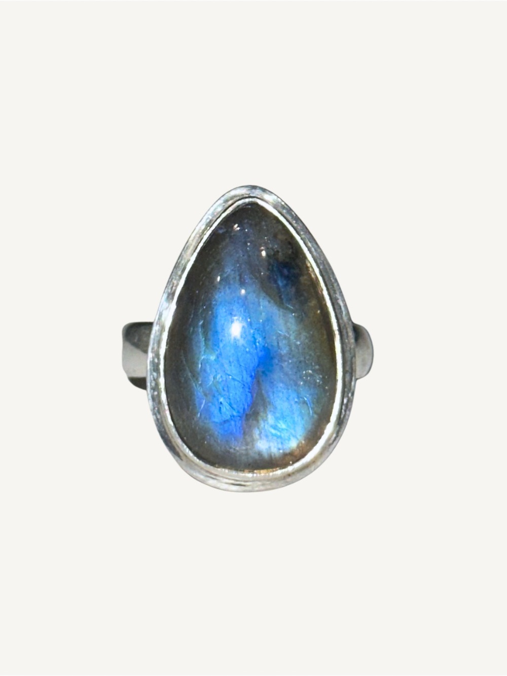 Labradorite Sterling Silver Ring Size 7.75 Teardrop Blue Flash Statement